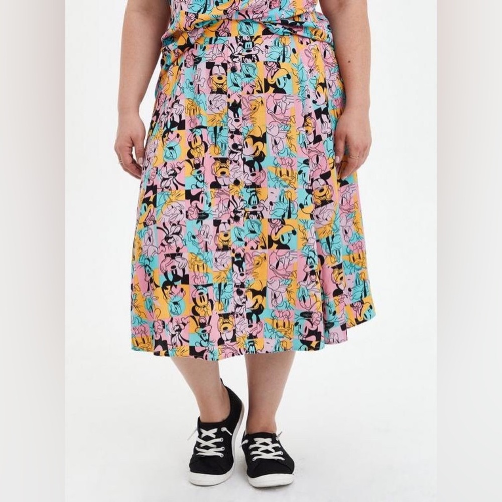 Disney Mickey & Friends Retro Button-Up Midi Skirt